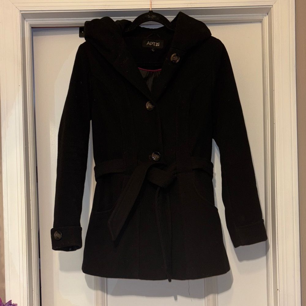 Apt. 9 Women's Black Felt Trench Coat with Hood - Small